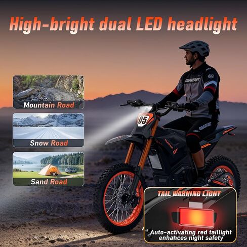 Electric Dirt Bike Motorcycle, 2500W Brushless Motor, 48V 20.8Ah Battery, 35 MPH Max Speed, 34 Miles Range, 3 Riding Modes, 265 lbs Load Capacity,Front Wheel 14 inch Rear Wheel 12 inch in Saudi Arabia