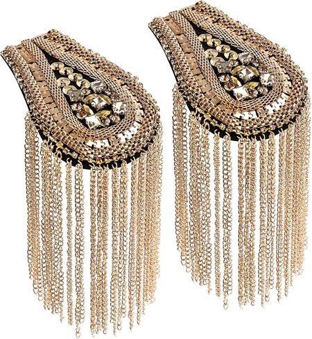 2 Pcs Gold Epaulets,Sequined Tassel Epaulets Punk Epaulettes Shoulder Pads for Women Men Jackets Suit Uniforms Cosplay in Kuwait