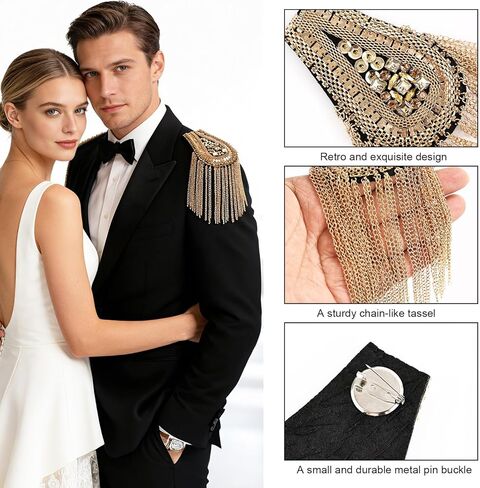 2 Pcs Gold Epaulets,Sequined Tassel Epaulets Punk Epaulettes Shoulder Pads for Women Men Jackets Suit Uniforms Cosplay in Kuwait