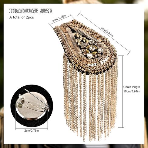 2 Pcs Gold Epaulets,Sequined Tassel Epaulets Punk Epaulettes Shoulder Pads for Women Men Jackets Suit Uniforms Cosplay in Kuwait