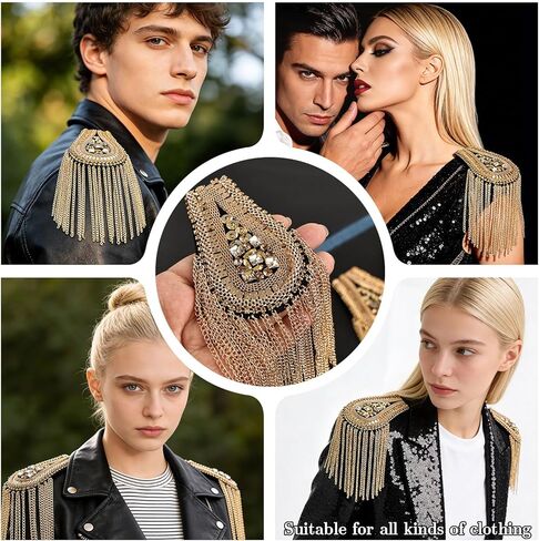 2 Pcs Gold Epaulets,Sequined Tassel Epaulets Punk Epaulettes Shoulder Pads for Women Men Jackets Suit Uniforms Cosplay in Kuwait