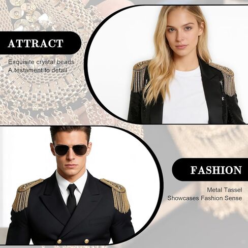 2 Pcs Gold Epaulets,Sequined Tassel Epaulets Punk Epaulettes Shoulder Pads for Women Men Jackets Suit Uniforms Cosplay in Kuwait