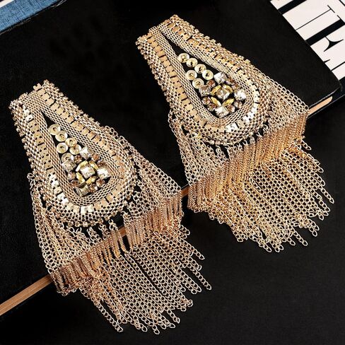 2 Pcs Gold Epaulets,Sequined Tassel Epaulets Punk Epaulettes Shoulder Pads for Women Men Jackets Suit Uniforms Cosplay in Kuwait