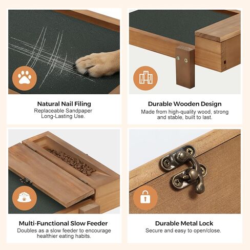 Dog Nail Scratch Board with Treat Drawer - Dog Scratch Pad for Nails - Durable Wooden Nail Filing Board for Stress-Free Grooming, Includes 3 Replacement Sandpaper Sheets in Saudi Arabia