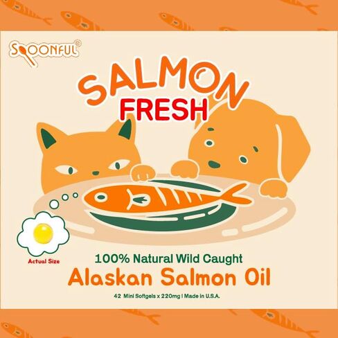 Spoonful Salmon Fresh - 100% Natural Wild-Caught Alaskan Salmon Oil – 220 mg Mini Softgel, 126 Mini Softgels | DHA, EPA & Natural Astaxanthin, Non-GMO, Sustainable, Made in USA in Saudi Arabia