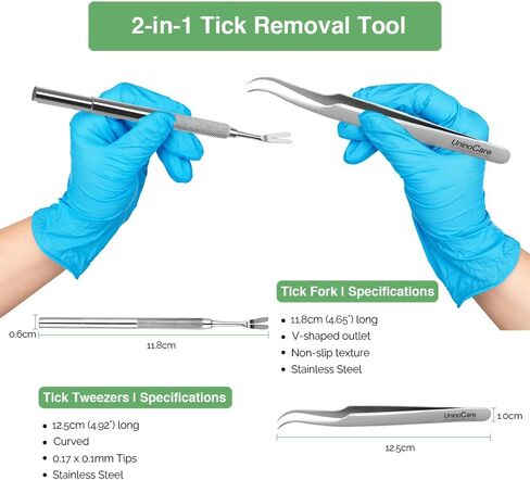 Tick Remover, Tick Removal Tool, Stainless Steel Tick Remover Tool for Dogs/Humans/Cats/Horses, Professional Foam Inserts Tick Remover Set- Includes Tick Tweezers, Tick Fork, Handy Tin, Manual (1 Set) in Saudi Arabia