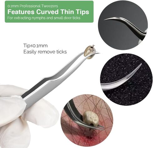 Tick Remover, Tick Removal Tool, Stainless Steel Tick Remover Tool for Dogs/Humans/Cats/Horses, Professional Foam Inserts Tick Remover Set- Includes Tick Tweezers, Tick Fork, Handy Tin, Manual (1 Set) in Saudi Arabia