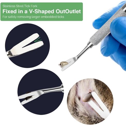 Tick Remover, Tick Removal Tool, Stainless Steel Tick Remover Tool for Dogs/Humans/Cats/Horses, Professional Foam Inserts Tick Remover Set- Includes Tick Tweezers, Tick Fork, Handy Tin, Manual (1 Set) in Saudi Arabia