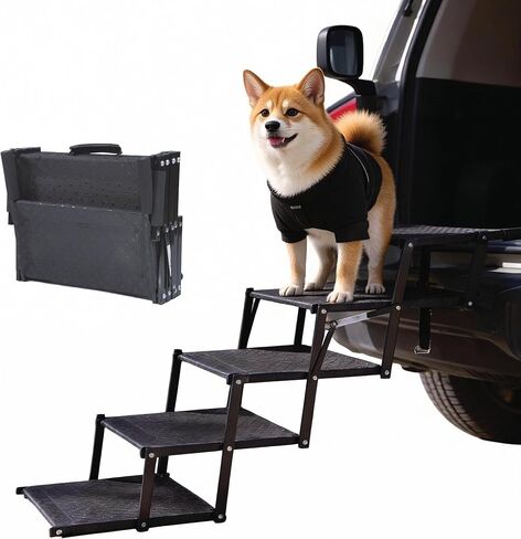 Dog Stairs 4 Steps Foldable Dog Ramp with Non-Slip Surface, Portable Dog Steps for Cars,SUV and Truck, Supports up to 250 lbs in Saudi Arabia
