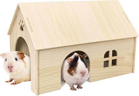 Fhiny Wooden Guinea Pig Hideout, 15.2 x 9.1 x 9.8 inch Large Guinea Pig House with Entrances and Windows Detachable Small Animal House for Bunnies Dwarf Rabbits Chinchillas Hedgehogs to Rest and Hide in Saudi Arabia