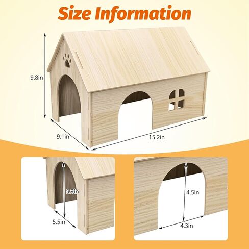 Fhiny Wooden Guinea Pig Hideout, 15.2 x 9.1 x 9.8 inch Large Guinea Pig House with Entrances and Windows Detachable Small Animal House for Bunnies Dwarf Rabbits Chinchillas Hedgehogs to Rest and Hide in Saudi Arabia