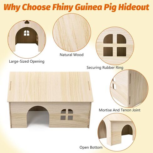 Fhiny Wooden Guinea Pig Hideout, 15.2 x 9.1 x 9.8 inch Large Guinea Pig House with Entrances and Windows Detachable Small Animal House for Bunnies Dwarf Rabbits Chinchillas Hedgehogs to Rest and Hide in Saudi Arabia