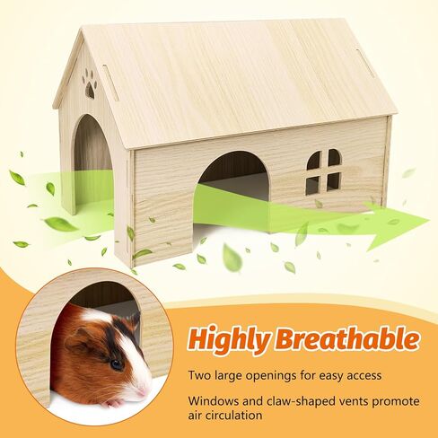 Fhiny Wooden Guinea Pig Hideout, 15.2 x 9.1 x 9.8 inch Large Guinea Pig House with Entrances and Windows Detachable Small Animal House for Bunnies Dwarf Rabbits Chinchillas Hedgehogs to Rest and Hide in Saudi Arabia