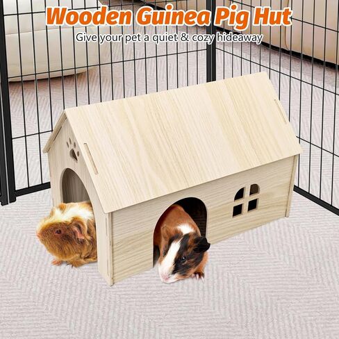 Fhiny Wooden Guinea Pig Hideout, 15.2 x 9.1 x 9.8 inch Large Guinea Pig House with Entrances and Windows Detachable Small Animal House for Bunnies Dwarf Rabbits Chinchillas Hedgehogs to Rest and Hide in Saudi Arabia