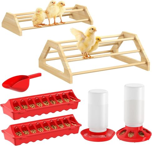 Pawaboo 7-in-1 Chicken Brooder Box for Chick Starter Kit, Includes Chicks Perches, Chicken Feeders, Chick Waterers, Chickens Feeding Spoon, Chicks Supplies (Brooder Set), Red + Wood Color in Saudi Arabia