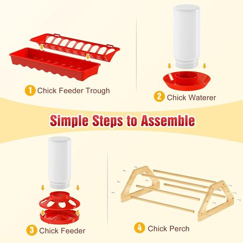 Pawaboo 7-in-1 Chicken Brooder Box for Chick Starter Kit, Includes Chicks Perches, Chicken Feeders, Chick Waterers, Chickens Feeding Spoon, Chicks Supplies (Brooder Set), Red + Wood Color in Saudi Arabia