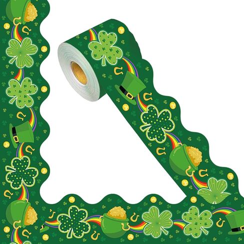 69 Feet St. Patrick's Day Shamrock Bulletin Board Borders Irish Paper Bulletin Trim Green，for St. Patrick's Day Party School Office Home Classroom Doors Wall Windows Holiday Party Decor in Saudi Arabia
