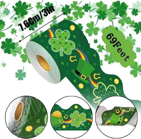 69 Feet St. Patrick's Day Shamrock Bulletin Board Borders Irish Paper Bulletin Trim Green，for St. Patrick's Day Party School Office Home Classroom Doors Wall Windows Holiday Party Decor in Saudi Arabia