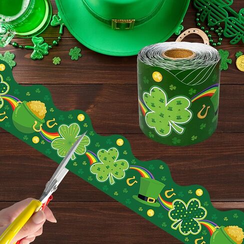 69 Feet St. Patrick's Day Shamrock Bulletin Board Borders Irish Paper Bulletin Trim Green，for St. Patrick's Day Party School Office Home Classroom Doors Wall Windows Holiday Party Decor in Saudi Arabia