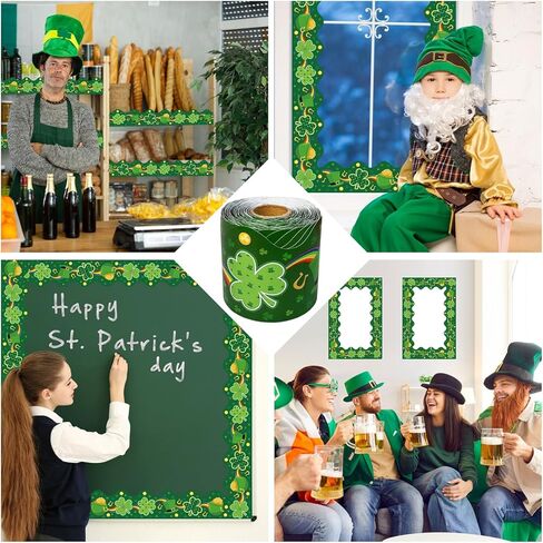 69 Feet St. Patrick's Day Shamrock Bulletin Board Borders Irish Paper Bulletin Trim Green，for St. Patrick's Day Party School Office Home Classroom Doors Wall Windows Holiday Party Decor in Saudi Arabia