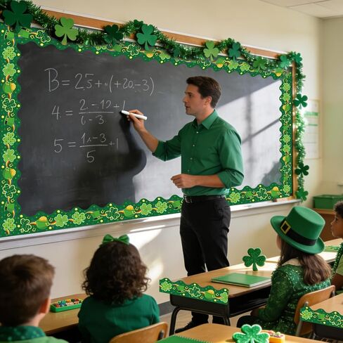 69 Feet St. Patrick's Day Shamrock Bulletin Board Borders Irish Paper Bulletin Trim Green，for St. Patrick's Day Party School Office Home Classroom Doors Wall Windows Holiday Party Decor in Saudi Arabia