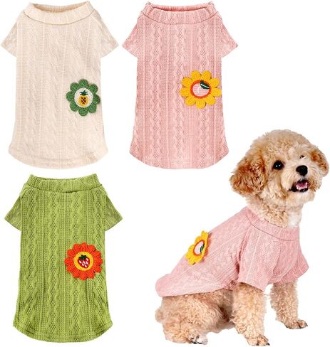 3 Pieces Dog Sweaters for Small Dogs Girl, Soft Puppy Knitted Sweater Cute Flower Patch Pullover Clothes Chihuahua,M in Saudi Arabia