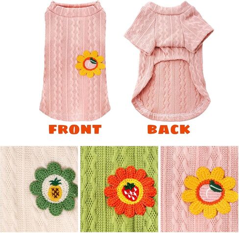 3 Pieces Dog Sweaters for Small Dogs Girl, Soft Puppy Knitted Sweater Cute Flower Patch Pullover Clothes Chihuahua,M in Saudi Arabia