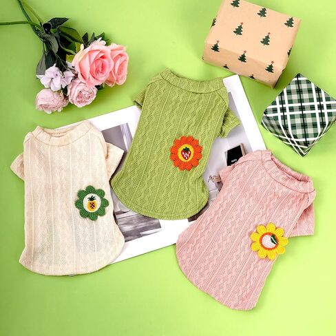 3 Pieces Dog Sweaters for Small Dogs Girl, Soft Puppy Knitted Sweater Cute Flower Patch Pullover Clothes Chihuahua,M in Saudi Arabia