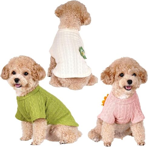 3 Pieces Dog Sweaters for Small Dogs Girl, Soft Puppy Knitted Sweater Cute Flower Patch Pullover Clothes Chihuahua,M in Saudi Arabia
