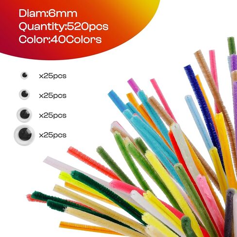 Caydo 520 Pieces Pipe Cleaners 40 Assorted Colored Chenille Stems for Art and Crafts, Pipe Cleaner Crafts for DIY Art and Craft Projects Creative Gift Party Valentine's Day Decorations in Saudi Arabia