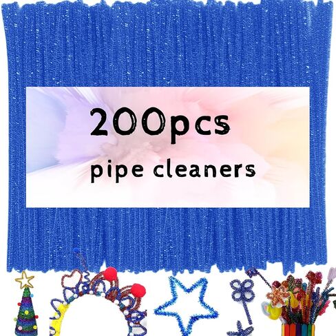 200pcs Pipe Cleaners, Glitter Royal Blue Pipe Cleaners Craft Supplies,Thick Chenille Stems Fuzzy Wire Sticks Holiday Decorations and School Supplies in Saudi Arabia