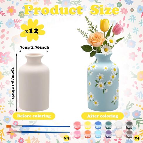 12 Pcs DIY Ceramic Vases Paint Your Own Vases Kit White Ceramic Flower Vase Bulk for Adult Porcelain Painting Decorating Art Supplies Home Decor (Minimalism Style) in Saudi Arabia