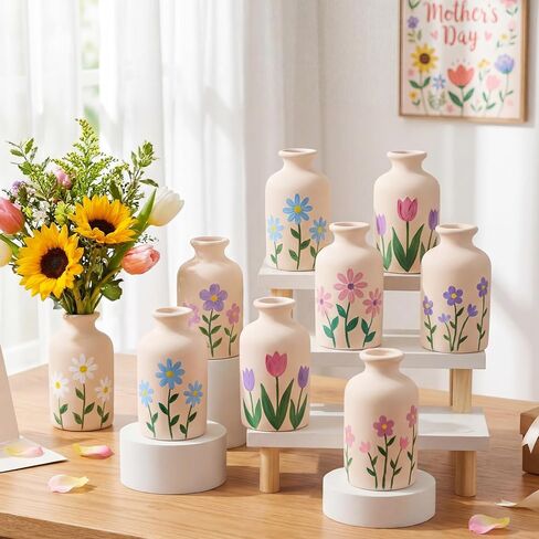 12 Pcs DIY Ceramic Vases Paint Your Own Vases Kit White Ceramic Flower Vase Bulk for Adult Porcelain Painting Decorating Art Supplies Home Decor (Minimalism Style) in Saudi Arabia