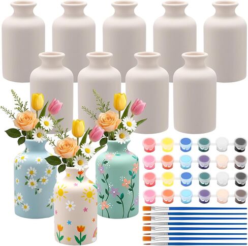 12 Pcs DIY Ceramic Vases Paint Your Own Vases Kit White Ceramic Flower Vase Bulk for Adult Porcelain Painting Decorating Art Supplies Home Decor (Minimalism Style) in Saudi Arabia