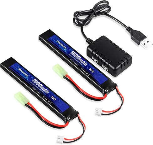 URGENEX Airsoft Battery 7.4V 1500mAh 35C High Discharge Rate Lipo Battery Pack with Mini Tamiya Plug Rechargeable 3S Lipo with 1TO2 USB Charger Fit for Airsoft Model Guns in Kuwait