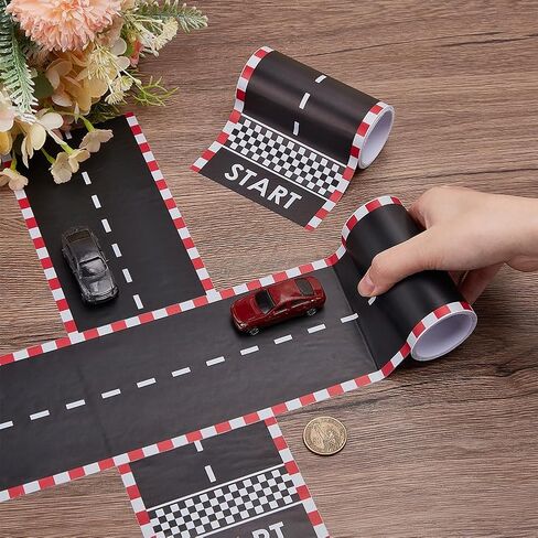 OLYCRAFT 4m Start Wall Border Road ملصقات 3.9 بوصة واسعة المسار الشريط ملصق ذاتية اللصق الطرق نموذج ملصقات سباق حزب الديكور ملصق لاصق البلاستيك الشريط لديكور حفلة عيد ميلاد الطرق in Saudi Arabia