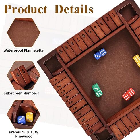 لعبة Shut The Box الخشبية، 4 لاعبين ألعاب الرياضيات للأطفال من سن 8 إلى 12 عامًا، ألعاب عائلية لصندوق النرد للأطفال والكبار، ألعاب الطاولة للأطفال من سن 5 إلى 7 سنوات، لعبة Close The Box مقاس 12 بوصة للفصل الدراسي أو المنزل أو الحفلات (4-ريترو) in Kuwait