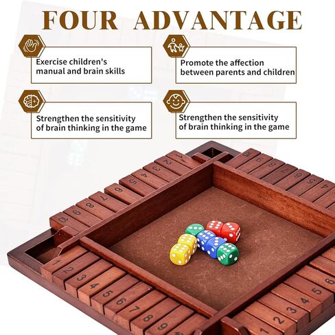 لعبة Shut The Box الخشبية، 4 لاعبين ألعاب الرياضيات للأطفال من سن 8 إلى 12 عامًا، ألعاب عائلية لصندوق النرد للأطفال والكبار، ألعاب الطاولة للأطفال من سن 5 إلى 7 سنوات، لعبة Close The Box مقاس 12 بوصة للفصل الدراسي أو المنزل أو الحفلات (4-ريترو) in Kuwait