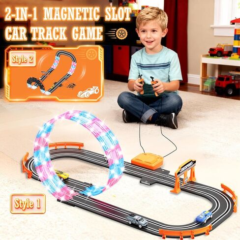 9.86ft 2-in-1 Slot Car Track Sets Toy - with 4 Cars,Battery or Electric Car Track Set with Dual Racing Game, Flash Circular Track, Lap Counter,Birthday Xmas Gifts Toys for Boys(S2) in Kuwait