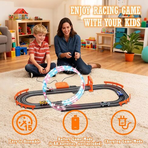 9.86ft 2-in-1 Slot Car Track Sets Toy - with 4 Cars,Battery or Electric Car Track Set with Dual Racing Game, Flash Circular Track, Lap Counter,Birthday Xmas Gifts Toys for Boys(S2) in Kuwait