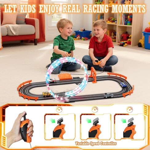 9.86ft 2-in-1 Slot Car Track Sets Toy - with 4 Cars,Battery or Electric Car Track Set with Dual Racing Game, Flash Circular Track, Lap Counter,Birthday Xmas Gifts Toys for Boys(S2) in Kuwait