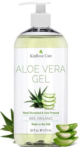 جل الصبار العضوي 12oz من KinRose للوجه والبشرة والشعر وتخفيف حروق الشمس - من 100% صبار نقي - معصور على البارد، نباتي، غير معطر - صنع في الولايات المتحدة الأمريكية. in Kuwait