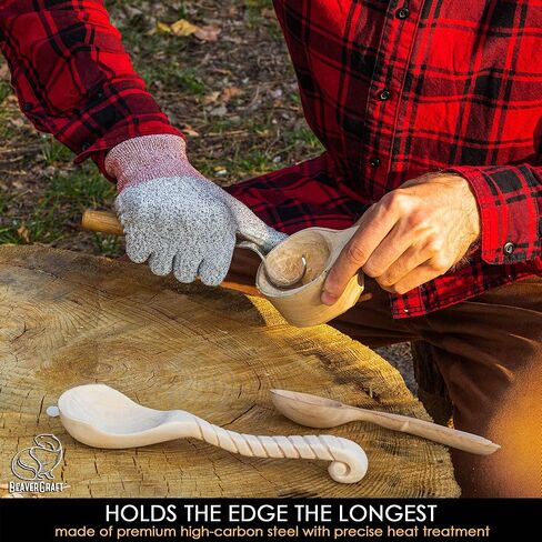 BeaverCraft Hook Knife SK2 Oak 1.2" Blade - Wood Spoon Carving Tools - Gouge for Spoons Bowl Cups - Whittling Knife Curved Right Handed High Carbon Steel in Saudi Arabia