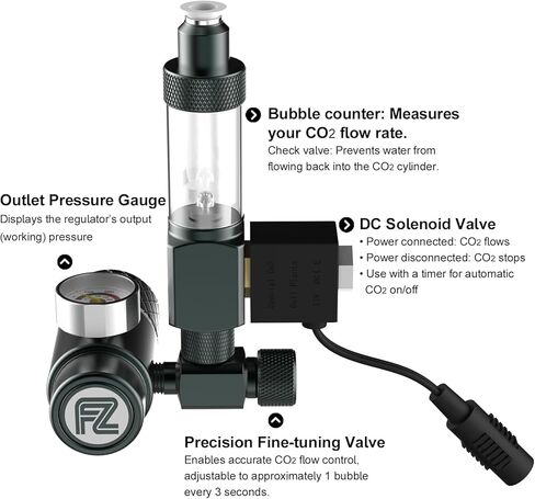 FZONE Aquarium CO₂ Regulator, Aquarium CO₂ System Mini Kit with Diffuser, Upgraded DC Solenoid and Bubble Counter Check Valve, for Establishing CO₂ System in Aquatic Plant Tank in Saudi Arabia