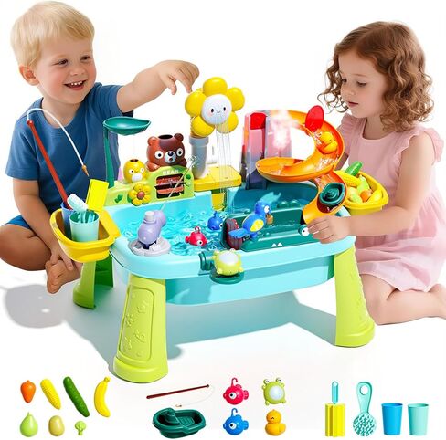 Ploomi 2026 Upgraded Water Table for Toddlers 3+, Water Table for Kids Ages 4-8 with Pump, Play Sink with Running Water, Kitchen Sink for Toddlers, Fishing Game and Outside Sensory Toys (Blue) in Saudi Arabia