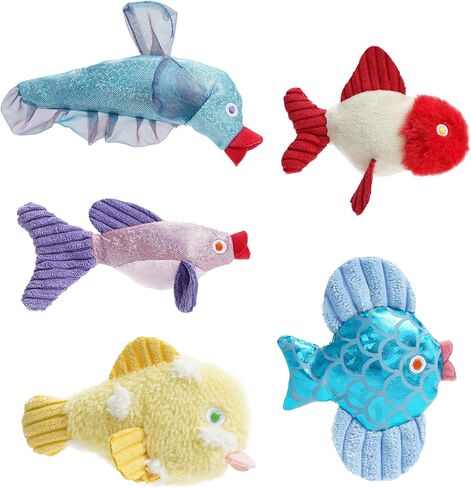 Nocciola Catnip Toys, 5 Pack Cat Toys for Indoor Cats with 100% Natural Catnip, Cotton-Free Kitten Toys in Assorted Colors, Soft Surface, Teething, Chewing & Kicker Floppy Fish Cat Toys in Saudi Arabia