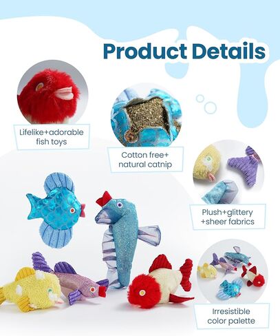 Nocciola Catnip Toys, 5 Pack Cat Toys for Indoor Cats with 100% Natural Catnip, Cotton-Free Kitten Toys in Assorted Colors, Soft Surface, Teething, Chewing & Kicker Floppy Fish Cat Toys in Saudi Arabia