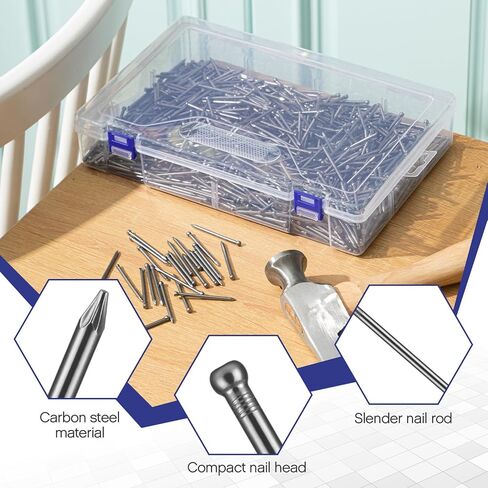 1000 قطعة من المسامير المصقولة من الفولاذ الكربوني مقاس 2 بوصة مع صندوق تخزين، وأظافر ذات لمسة نهائية لامعة للأجهزة، لتعليق الصور على الحائط وإطار خشبي، والأسقف والجص والخرسانة DIY، 2 × 0.16 × 0.12 بوصة in Kuwait