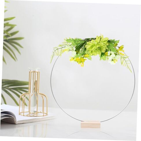 Luxshiny 2sets Floral Hoop Centerpiece Wooden Stand Metal Flower Hoops for Wedding Decor Elegant Table Arrangements and Unique Floral Displays Silver Natural Base in Saudi Arabia