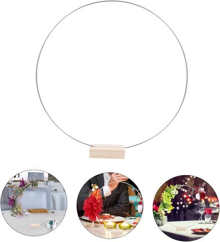 Luxshiny 2sets Floral Hoop Centerpiece Wooden Stand Metal Flower Hoops for Wedding Decor Elegant Table Arrangements and Unique Floral Displays Silver Natural Base in Saudi Arabia